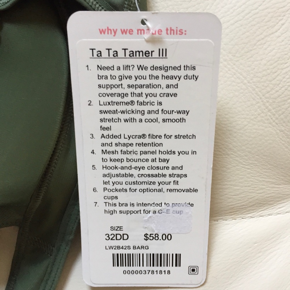 NWT LULULEMON TA TA TAMER III BARRACKS GREEN 32 DD - Picture 4 of 7